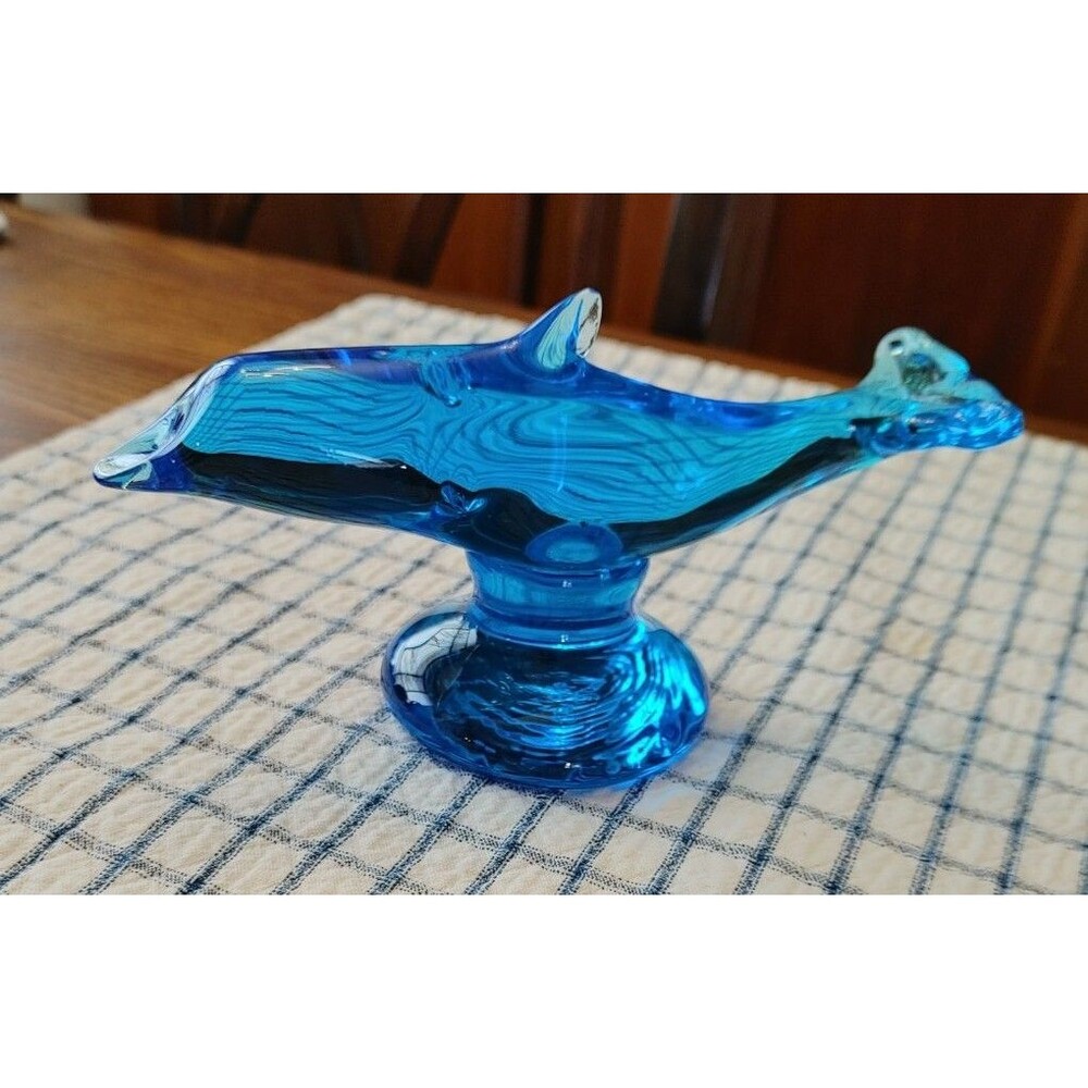 Vintage Ron Ray Blue Dolphin Art Glass Figurine Signed Date 1996 Hand Blown READ